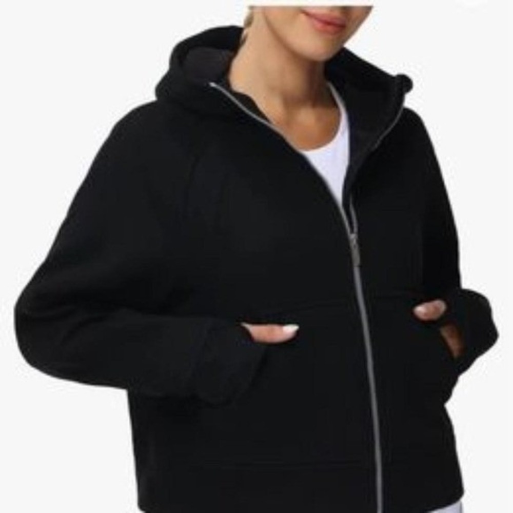 The Gym People Womens Black Full Zip Cropped Hoodie Thumbholes Small NWT